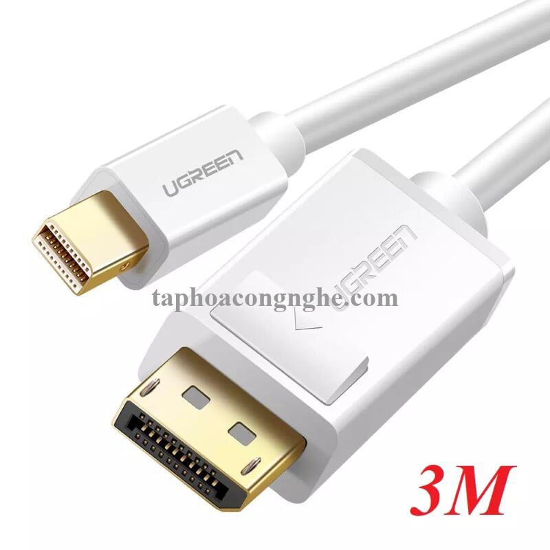 Ugreen 10423 3M Màu Trắng Cáp chuyển đổi Mini DP sang DisplayPort hỗ trợ phân giải 4K x 2K MD105 30010423